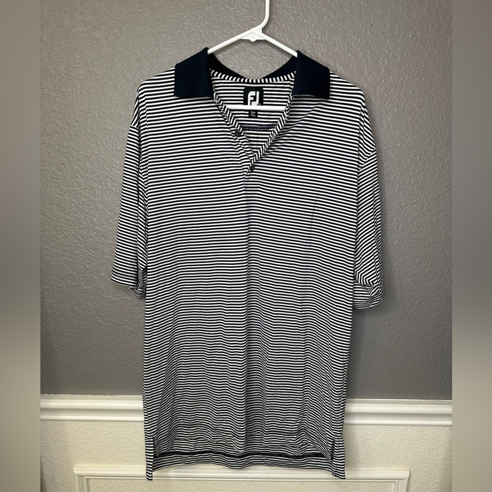 Foot Joy FJ Mens Short Sleeve Stripes Polo Golf Shirt Size Large Blue/white‎